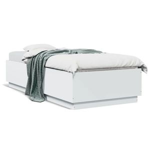 vidaXL Cadru de pat cu lumini LED, alb, 100x200 cm, lemn prelucrat imagine