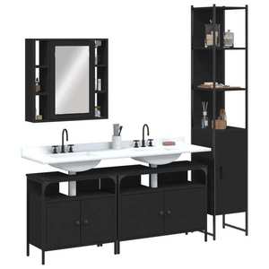 vidaXL Set dulapuri de baie, 4 piese, negru, lemn prelucrat imagine