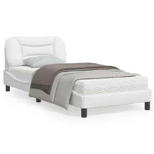 vidaXL Cadru de pat cu lumini LED, alb, 80x200 cm, piele ecologică imagine