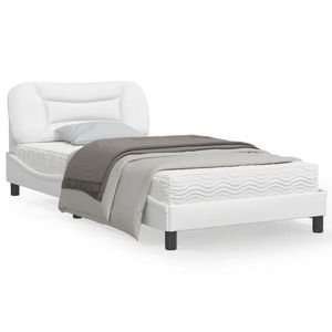 vidaXL Cadru de pat cu lumini LED, alb, 100x200 cm, piele ecologică imagine