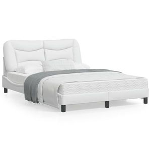 vidaXL Cadru de pat cu lumini LED, alb, 120x200 cm, piele ecologică imagine