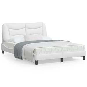 vidaXL Cadru de pat cu lumini LED, alb, 140x200 cm, piele ecologică imagine