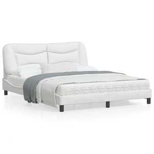 vidaXL Cadru de pat cu lumini LED, alb, 160x200 cm, piele ecologică imagine