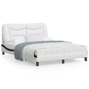 vidaXL Cadru de pat cu LED, alb și negru, 140x200 cm, piele ecologică imagine