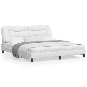 vidaXL Cadru de pat cu lumini LED, alb, 180x200 cm, piele ecologică imagine
