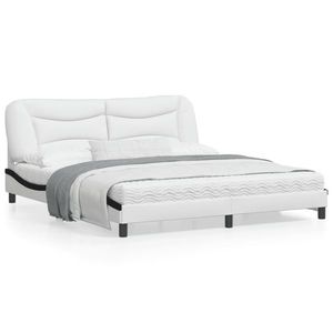 vidaXL Cadru de pat cu LED, alb și negru, 180x200 cm, piele ecologică imagine