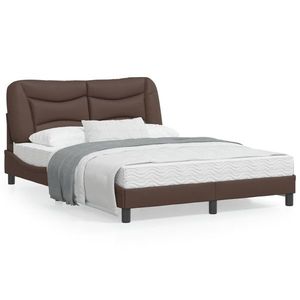 vidaXL Cadru de pat cu lumini LED, maro, 140x190 cm, piele ecologică imagine