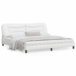 vidaXL Cadru de pat cu lumini LED, alb, 200x200 cm, piele ecologică imagine