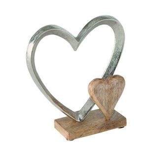Decoratiune Carolyn Heart, Boltze, 22x18x7.5 cm, lemn de mango/aluminiu imagine