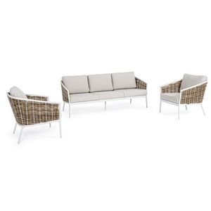 Set mobilier pentru gradina/terasa 3 piese Maribela, Bizzotto, fibra sintetica/tesatura ofelin, alb imagine