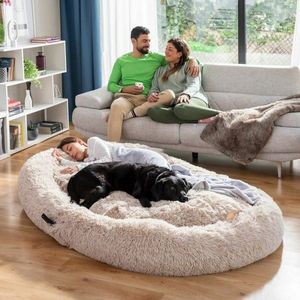 Perna de podea pentru relaxare Human Dog Bed XXL, InnovaGoods, 190 x 140 x 25 cm, poliester, bej imagine