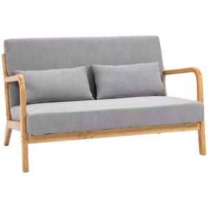 Canapea cu 2 locuri moderna din Lemn cu perne, tasatura cu efect de catifea, 122x71x76 cm, Gri HOMCOM | Aosom RO imagine