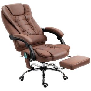 Fotoliu de birou pentru masaj și înclinat Vinsetto cu 6 puncte de vibrație și încălzire, scaun de birou reglabil pe înălțime, maro Vinsetto | Aosom RO imagine