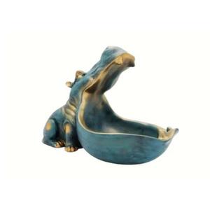 Suport decorativ pentru depozitare chei/dulciuri/obiecte mici, in forma de hipopotam, rasina, albastru 28 cm x 15 cm x 21 cm imagine