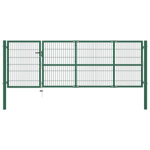 vidaXL Poartă gard de grădină cu stâlpi, verde, 350 x 100 cm, oțel imagine