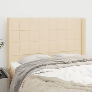vidaXL Tăblie de pat cu aripioare, crem, 147x16x118/128 cm, textil imagine