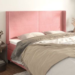 vidaXL Tăblie de pat cu aripioare, roz, 203x16x118/128 cm, catifea imagine