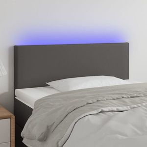 vidaXL Tăblie de pat cu LED, gri, 90x5x78/88 cm, piele ecologică imagine