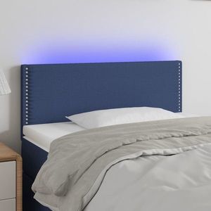 vidaXL Tăblie de pat cu LED, albastru, 90x5x78/88 cm, textil imagine