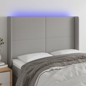 vidaXL Tăblie de pat cu LED, gri deschis, 147x16x118/128 cm, textil imagine