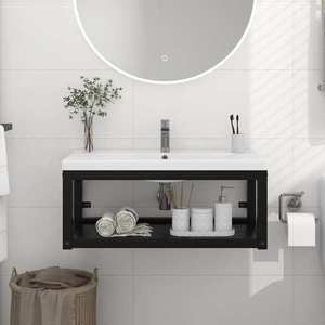 vidaXL Cadru chiuvetă de baie pentru perete, negru, 79x38x31 cm, fier imagine