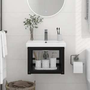 vidaXL Cadru chiuvetă de baie pentru perete, negru, 40x38x31 cm, fier imagine