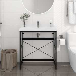 vidaXL Cadru chiuvetă de baie, negru, 79x38x83 cm, fier imagine