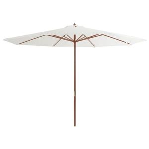 vidaXL Umbrelă de soare exterior, stâlp din lemn, alb nisipiu, 350 cm imagine