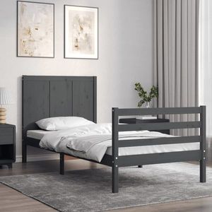 vidaXL Cadru de pat cu tăblie, gri, 90x200 cm, lemn masiv imagine
