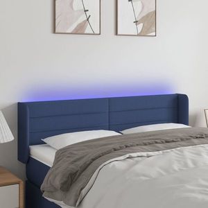 vidaXL Tăblie de pat cu LED, albastru, 147x16x78/88 cm, textil imagine