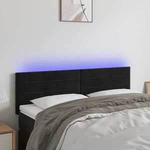 vidaXL Tăblie de pat cu LED, negru, 144x5x78/88 cm, catifea imagine