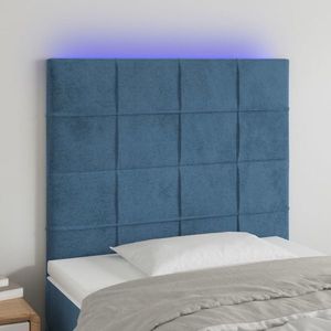 vidaXL Tăblie de pat cu LED, albastru închis, 90x5x118/128 cm, catifea imagine