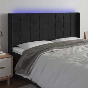 vidaXL Tăblie de pat cu LED, negru, 183x16x118/128 cm, catifea imagine