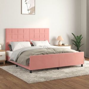 vidaXL Cadru de pat cu tăblie, roz, 180x200 cm, catifea imagine