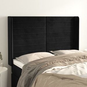 vidaXL Tăblie de pat cu aripioare, negru, 147x16x118/128 cm, catifea imagine