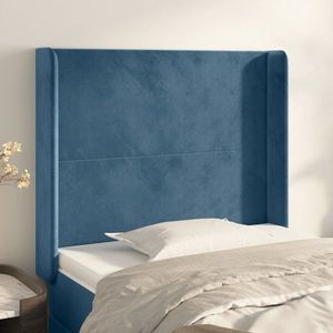 vidaXL Tăblie pat cu urechi albastru închis 103x16x118/128 cm catifea imagine