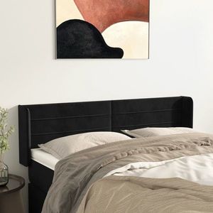 vidaXL Tăblie de pat cu aripioare negru 147x16x78/88 cm catifea imagine
