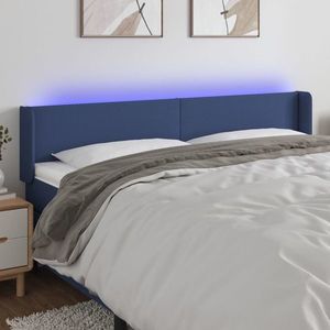 vidaXL Tăblie de pat cu LED, albastru, 203x16x78/88 cm, textil imagine