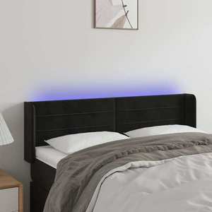 vidaXL Tăblie de pat cu LED, negru, 147x16x78/88 cm, catifea imagine