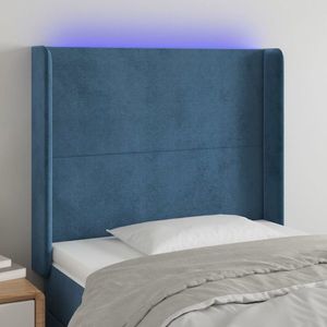 vidaXL Tăblie de pat cu LED, albastru închis, 103x16x118/128cm catifea imagine