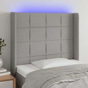 vidaXL Tăblie de pat cu LED, gri deschis, 103x16x118/128 cm, textil imagine