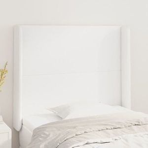 vidaXL Tăblie de pat cu aripioare, alb, 93x16x118/128 cm, piele eco imagine