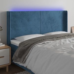 vidaXL Tăblie de pat cu LED, albastru închis, 203x16x118/128cm catifea imagine