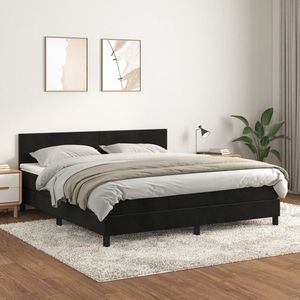 vidaXL Pat box spring cu saltea, negru, 180x200 cm, catifea imagine