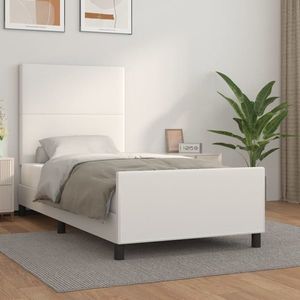 vidaXL Cadru de pat cu tăblie, alb, 90x190 cm, piele ecologică imagine