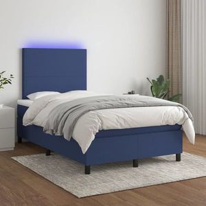 vidaXL Pat cu arcuri, saltea și LED, albastru, 120x200 cm, textil imagine