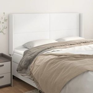 vidaXL Tăblie de pat cu aripioare, alb, 183x16x118/128 cm, piele eco imagine