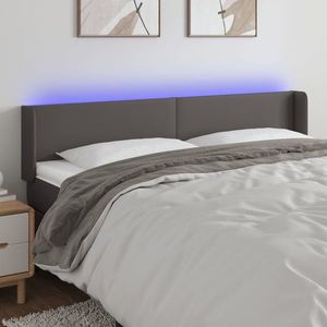 vidaXL Tăblie de pat cu LED, gri, 183x16x78/88 cm, piele ecologică imagine