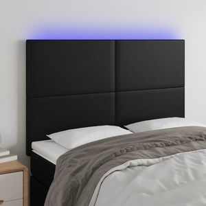 vidaXL Tăblie de pat cu LED, negru, 144x5x118/128 cm, piele ecologică imagine