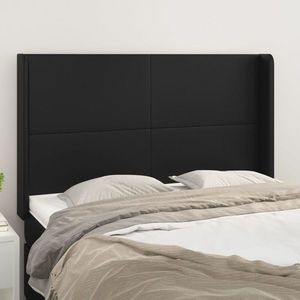 vidaXL Tăblie de pat cu aripioare, negru, 147x16x118/128 cm, piele eco imagine